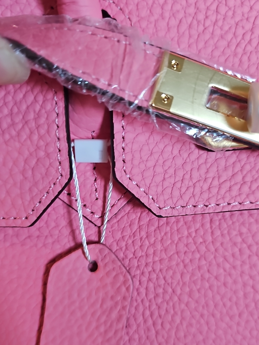 Pink Structured Leather Tote Handbag - Picture 13 of 14
